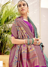 Granny Blue and Purple Zari Woven Banarasi Saree