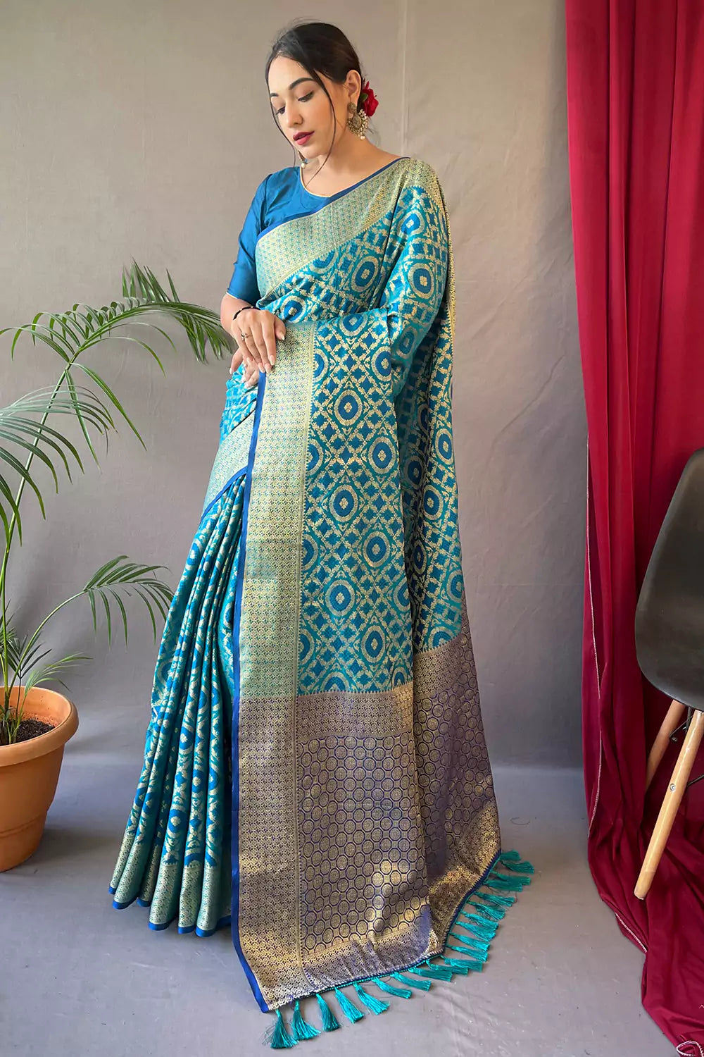 Buy MySilkLove Astral Blue Patola Silk Saree Online