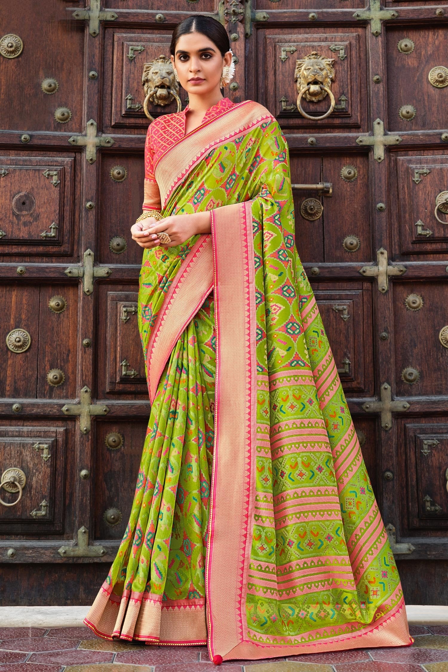 Buy MySilkLove Feijoa Green Brasso Patola Printed Saree Online