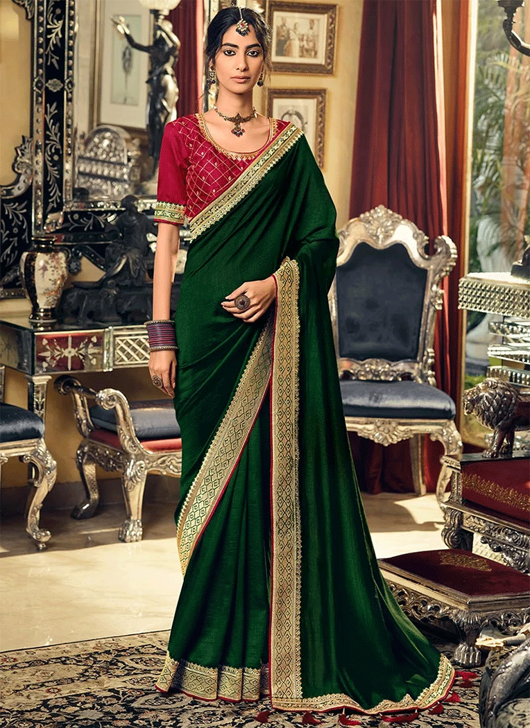 Buy MySilkLove Bush Green and Pink Designer Silk Saree Online