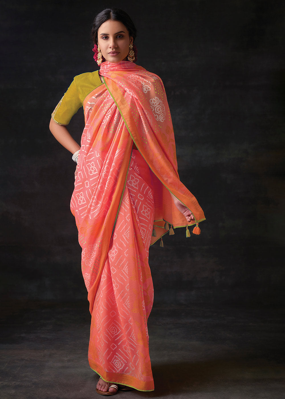 Buy MySilkLove Bittersweet Pink Bandhani Print Soft Silk Saree Online