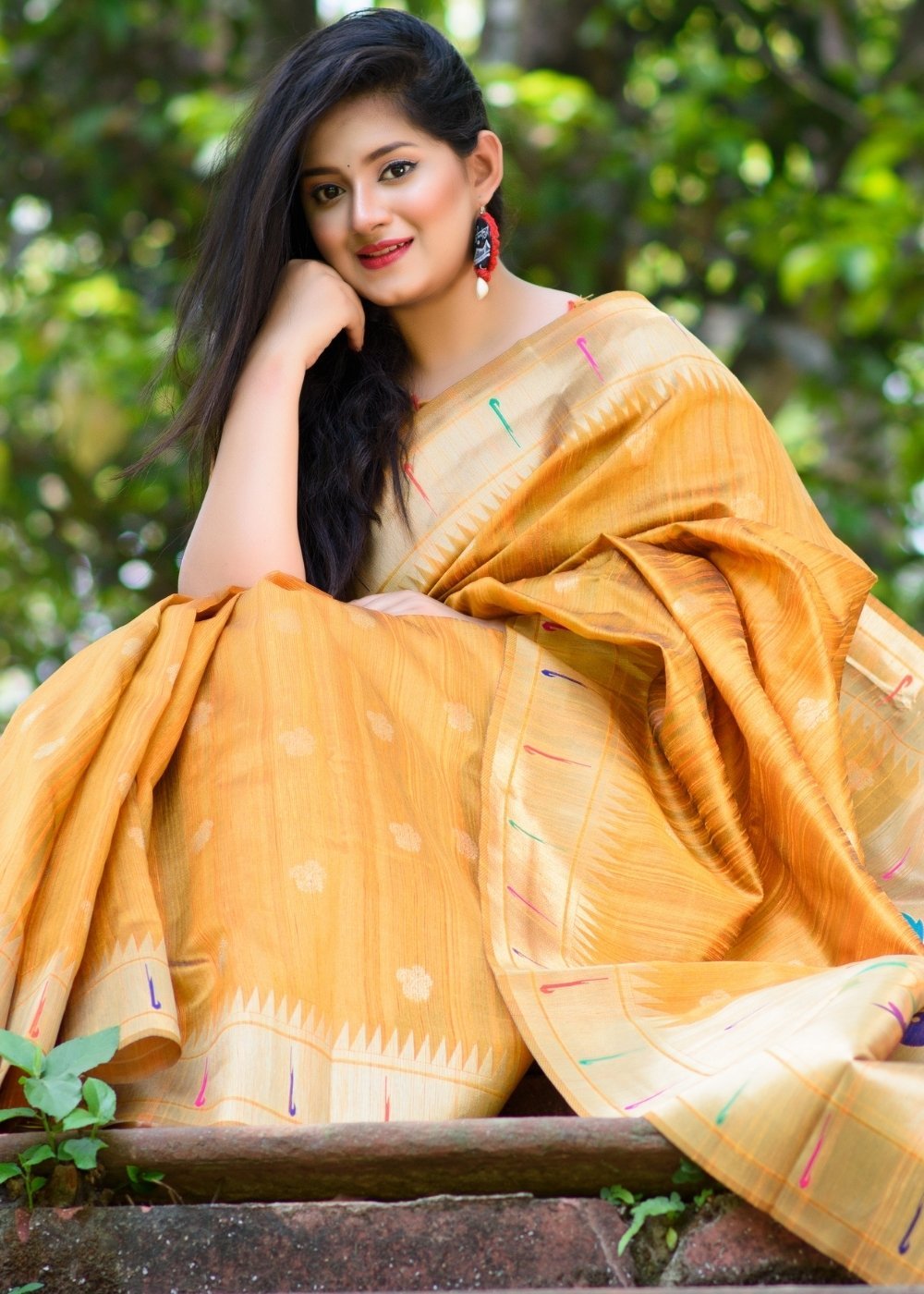 Buy MySilkLove Tulip Tree Yellow Paithani Tussar Silk Saree Online