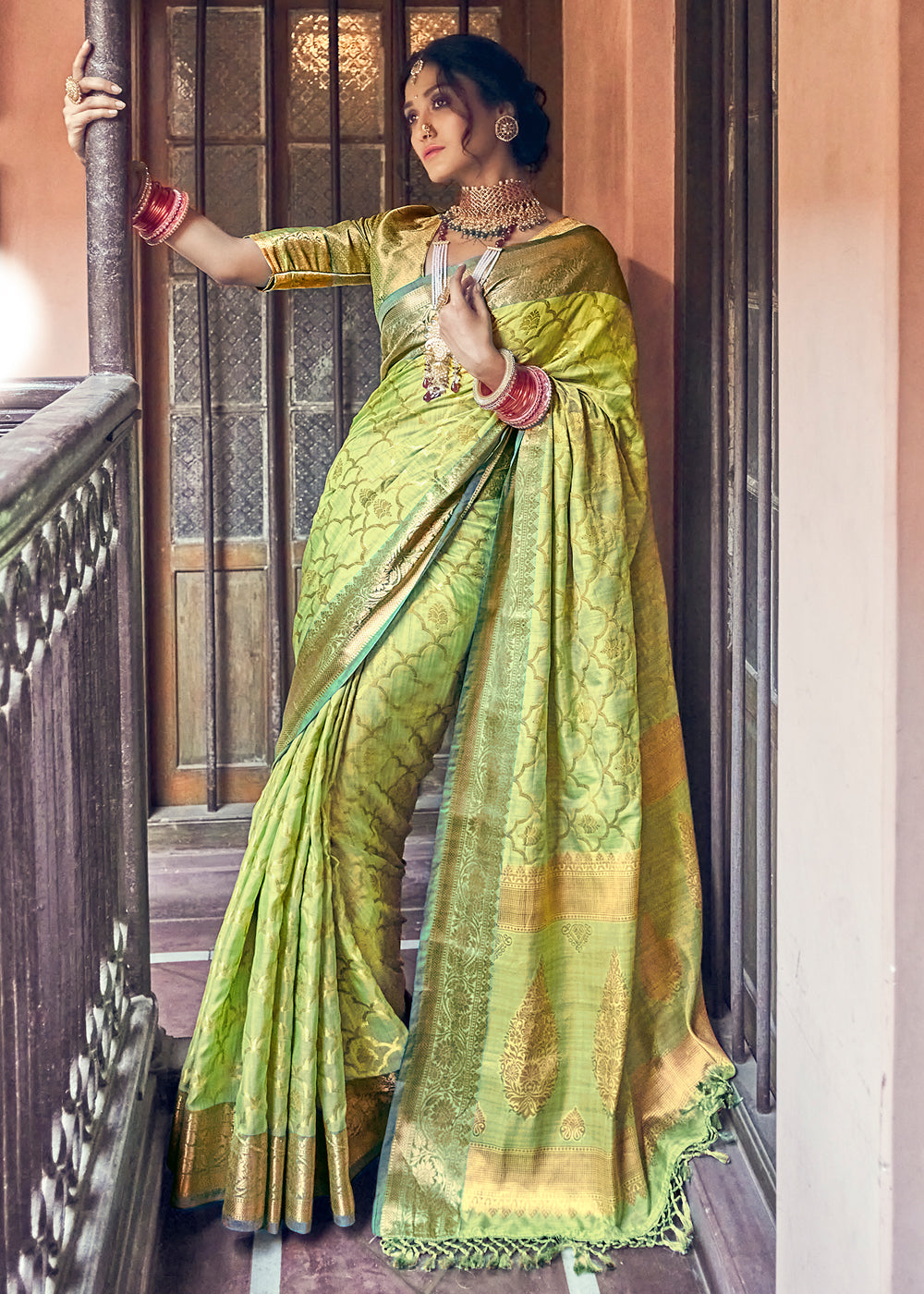 Buy MySilkLove Sandwisp Green Woven Banarasi Silk Saree Online