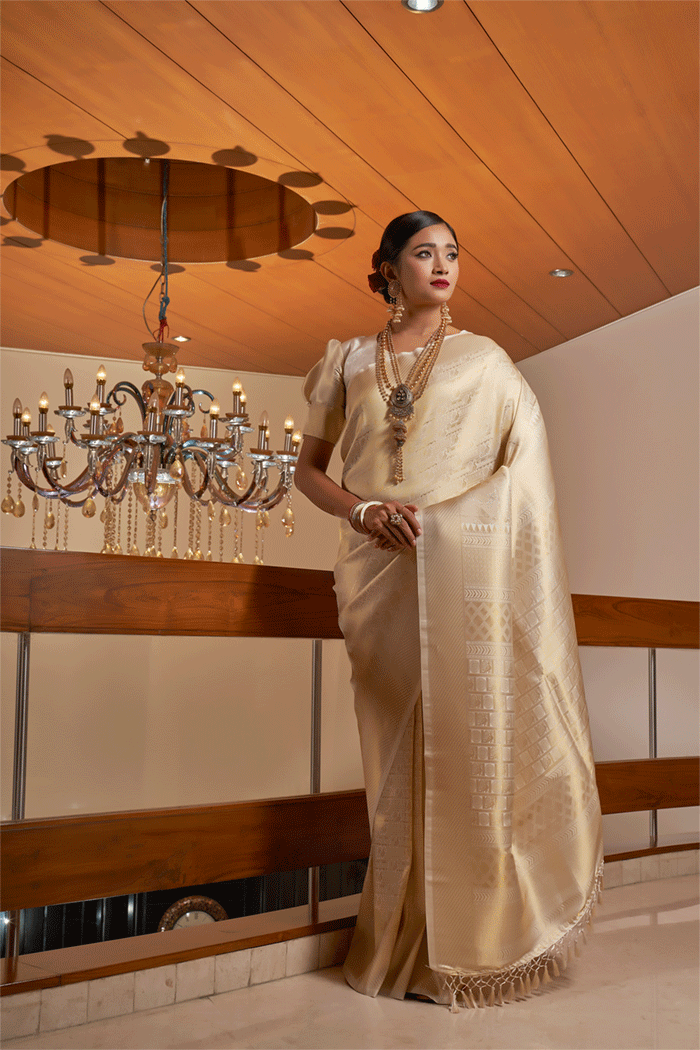 Buy MySilkLove Golden Blush Zari Woven Kanjivaram silk Saree Online