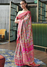 Razzmatazz Pink Banarasi Jamawar Woven Silk Saree