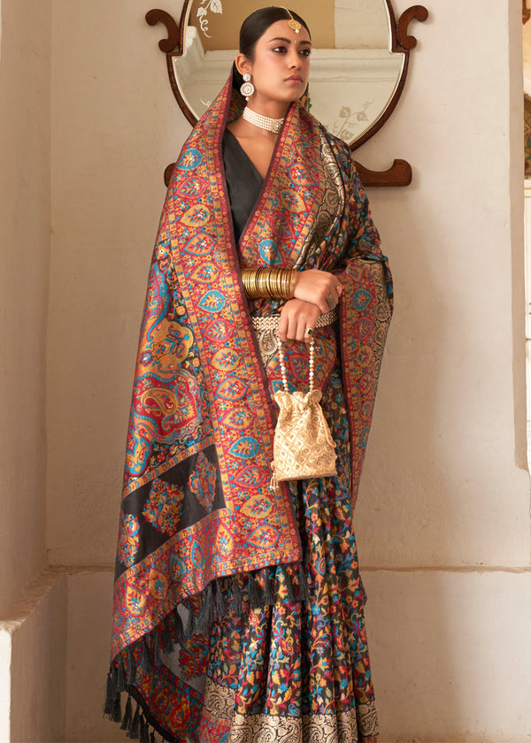 Stone Black Woven Banarasi Jamewar Kashmiri Silk Saree