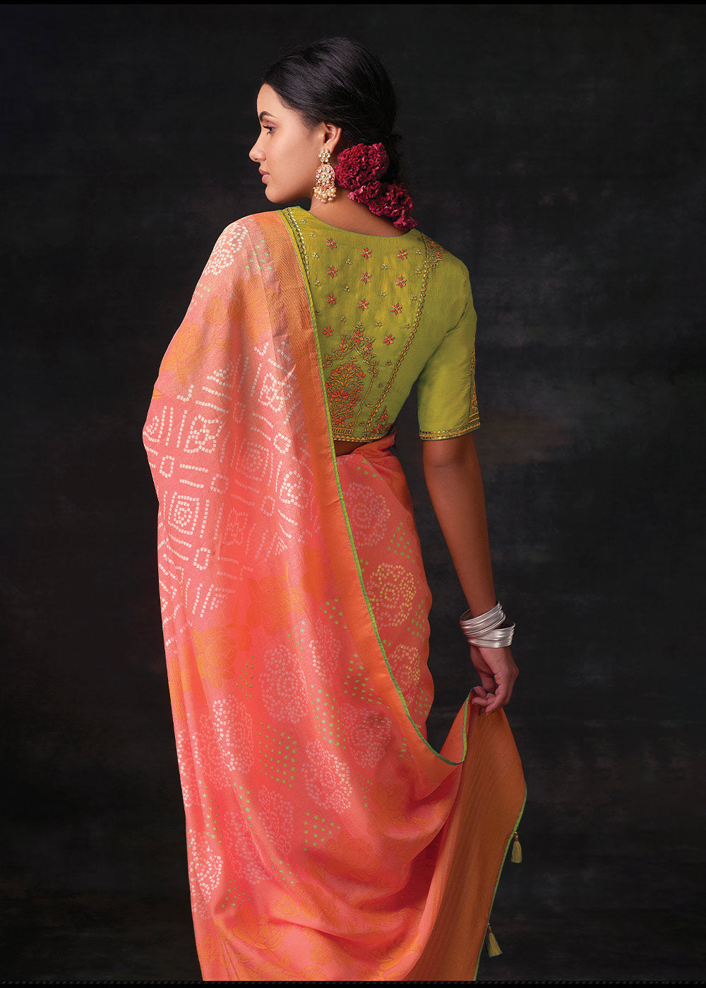 Buy MySilkLove Bittersweet Pink Bandhani Print Soft Silk Saree Online