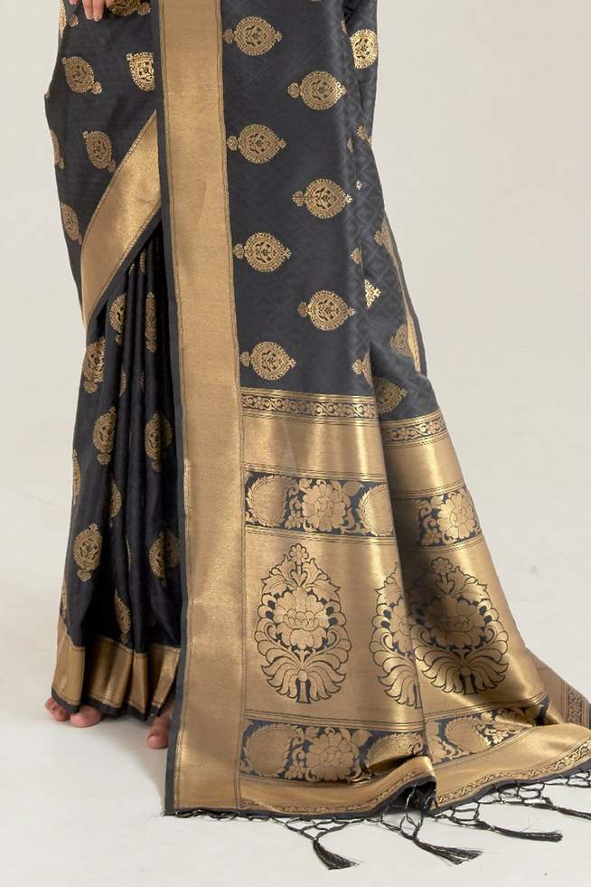 Buy MySilkLove Dark Ship Gray Zari Woven Banarasi Saree Online