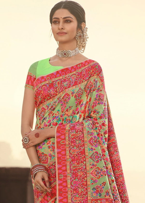 Asparagus Green Woven Banarasi Jamawar Saree