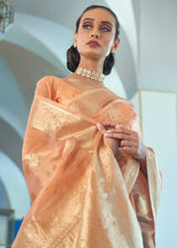 Peach Orange Woven Banarasi Tissue Saree