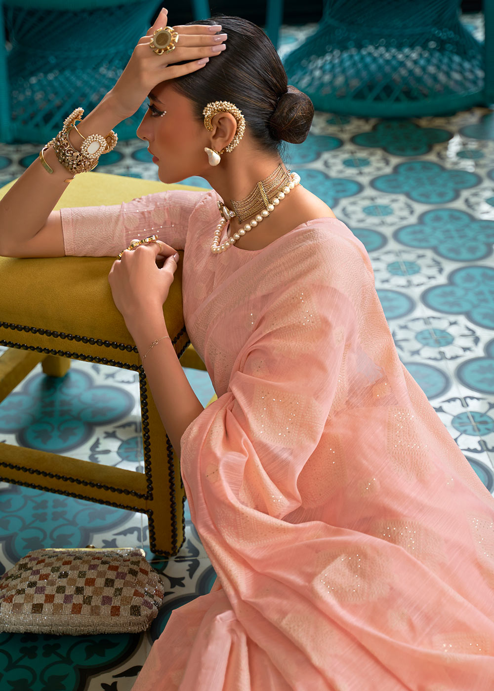 MySilkLove Tonys Pink Woven Chikankari Silk Saree