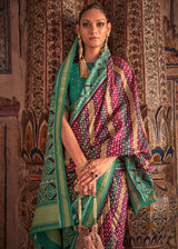 Silver Tree Green and Pink Patola Silk Saree