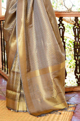 Pale Oyster Grey Zari Woven Kanjivaram silk Saree