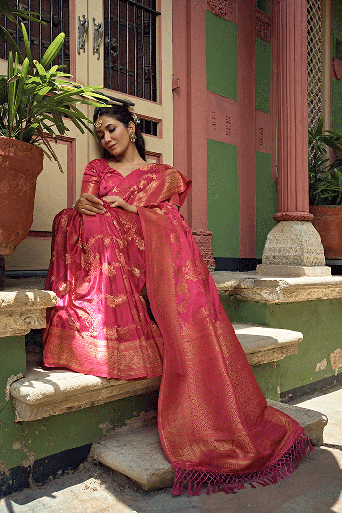 MySilkLove Brick Pink Handloom Woven Banarasi Saree