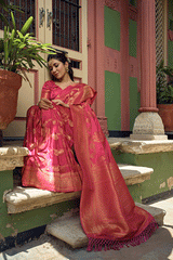 Brick Pink Handloom Woven Banarasi Saree