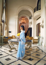 Cerulean Frost Blue Woven Chikankari Saree