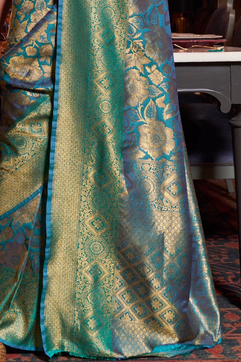 Buy MySilkLove Calypso Blue Woven Kanjivaram Saree Online