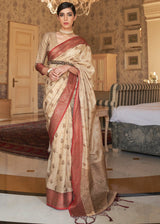 Brandy Cream Zari Woven Banarasi Saree