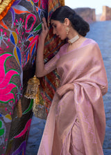 Cavern Pink kanjivaram Woven Silk Saree