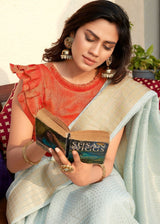 Moon Mist Blue Zari Woven Chanderi Banarasi Saree