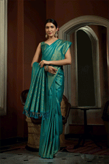 Tradewind Blue Zari Woven Kanjivaram Saree