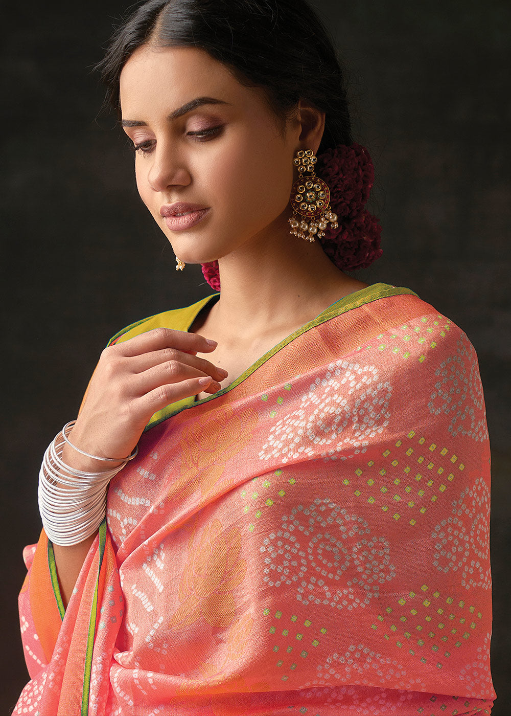 Buy MySilkLove Bittersweet Pink Bandhani Print Soft Silk Saree Online