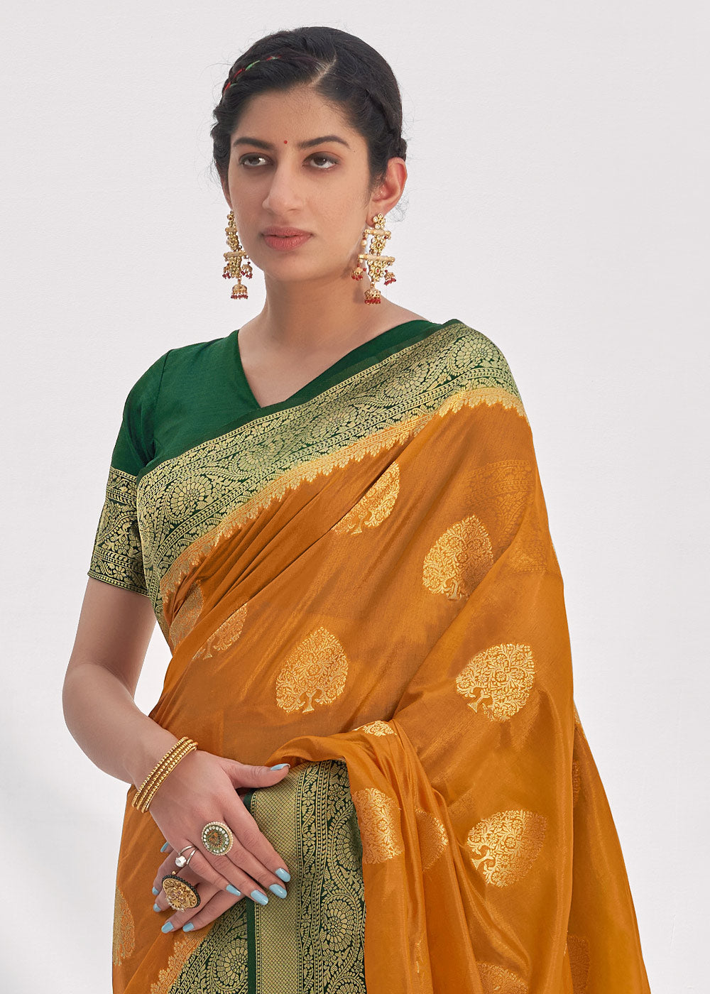 MySilkLove Brandy Punch Yellow Zari Woven Organza Silk Saree