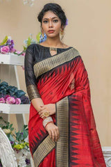 Tamarillo Red Banarasi Raw Silk Saree