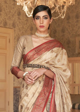 Brandy Cream Zari Woven Banarasi Saree