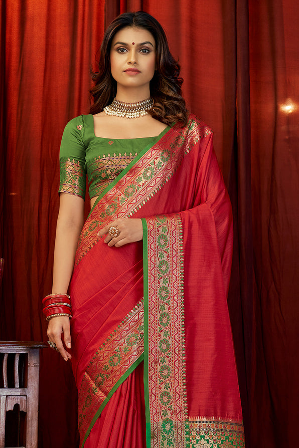 Buy Red and Green Saree Online In India - Etsy India