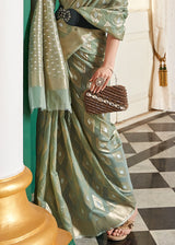 Finch Green Woven Banarasi Cotton Modal Silk Saree