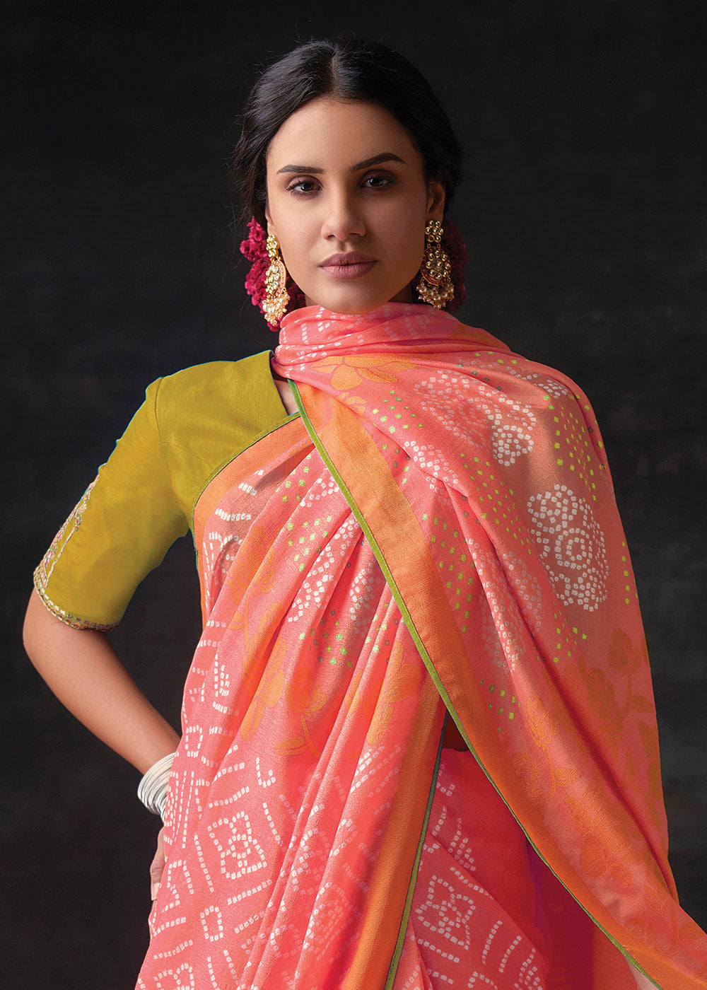 Buy MySilkLove Bittersweet Pink Bandhani Print Soft Silk Saree Online