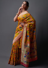 Dixie Yellow Zari Woven Paithani Silk Saree