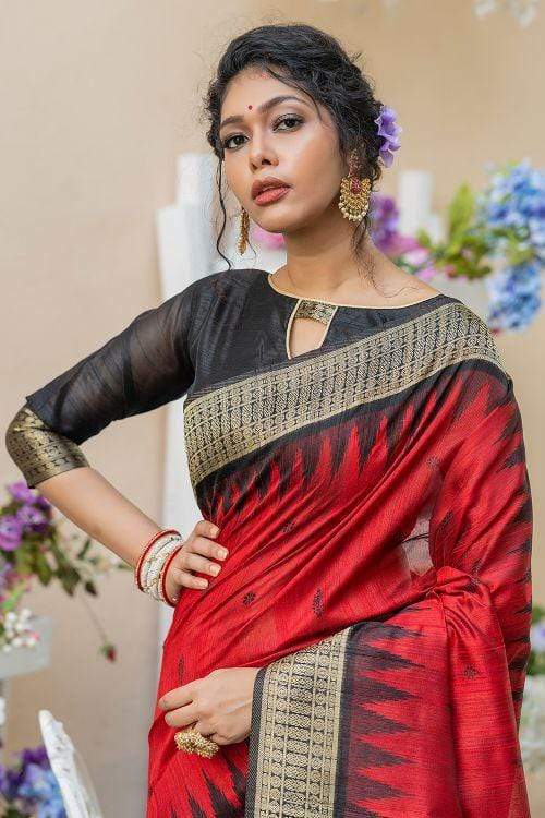 Tamarillo Red Banarasi Raw Silk Saree