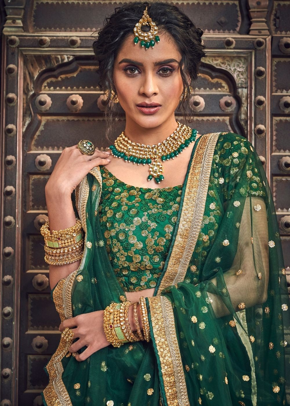 Buy MySilkLove Tiber Green Soft Net Lehenga Choli Online