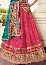 Rose Pink and Green Banarasi Silk Lehenga Choli