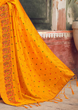 Koromiko Yellow Woven Banarasi Saree with Embroidery Work