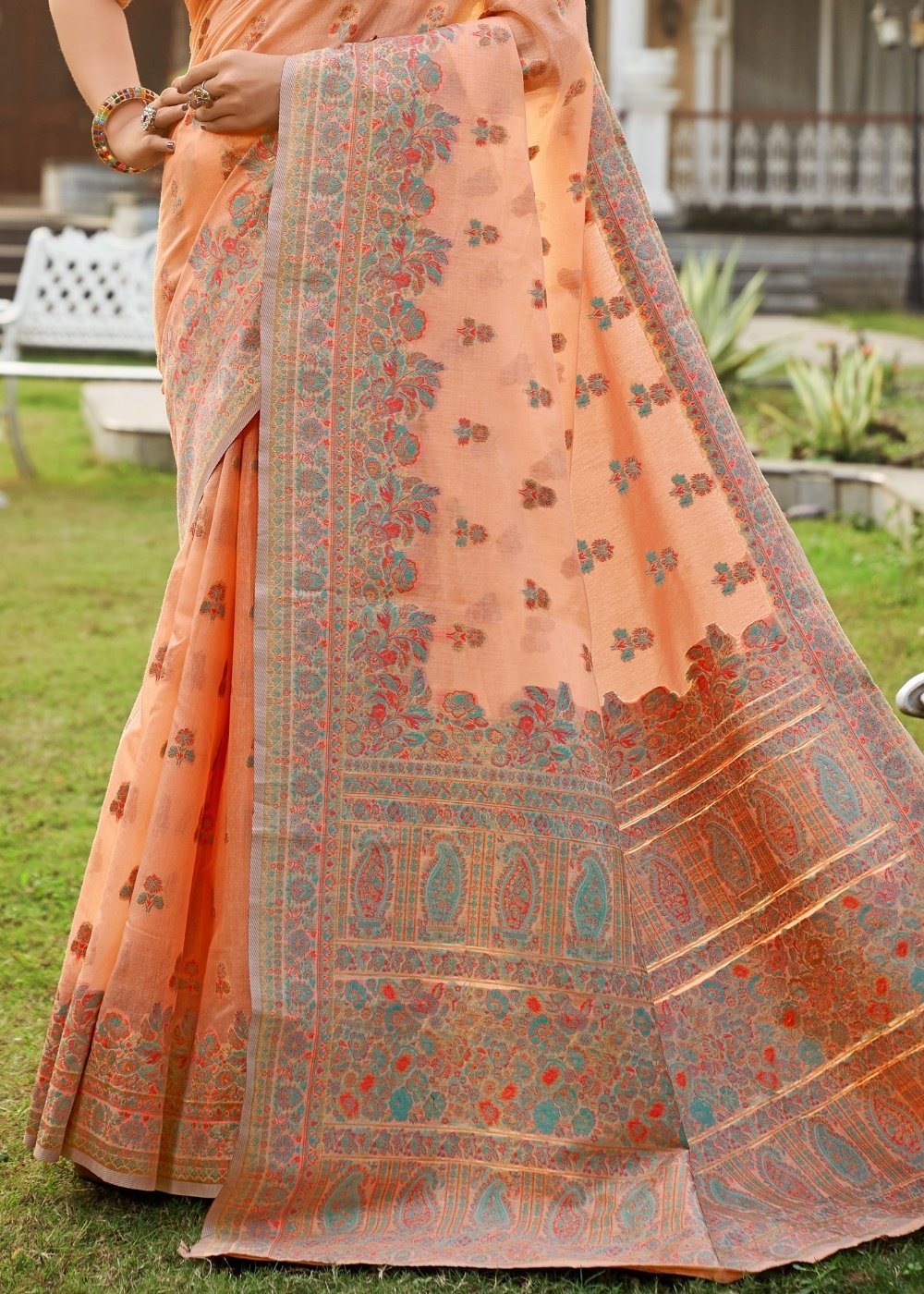 Buy MySilkLove Tacao Pink Kashmiri Weaving Cotton Saree Online