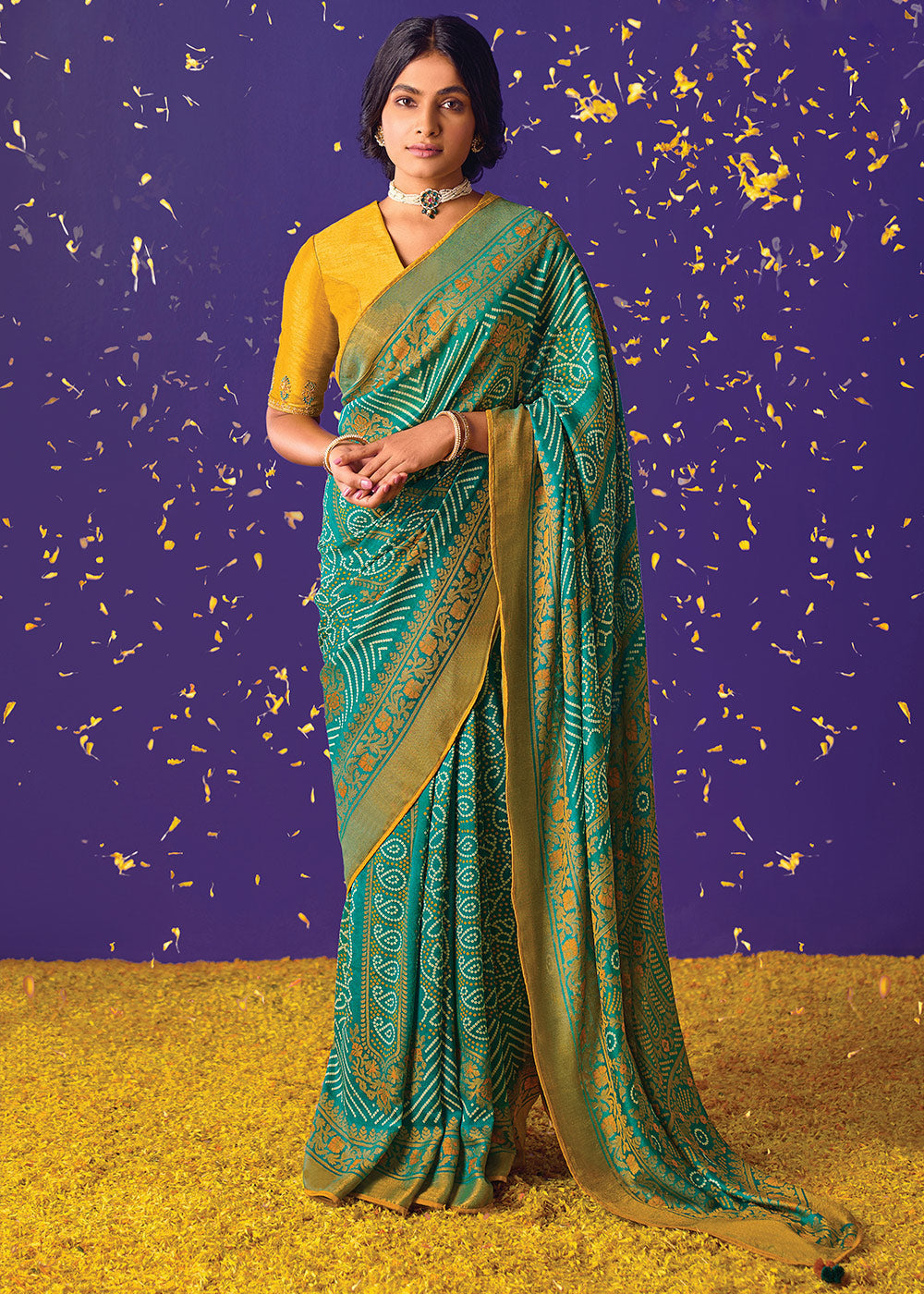 Buy MySilkLove Amazon Green Printed Paithani Saree With Embroidered Blouse Online