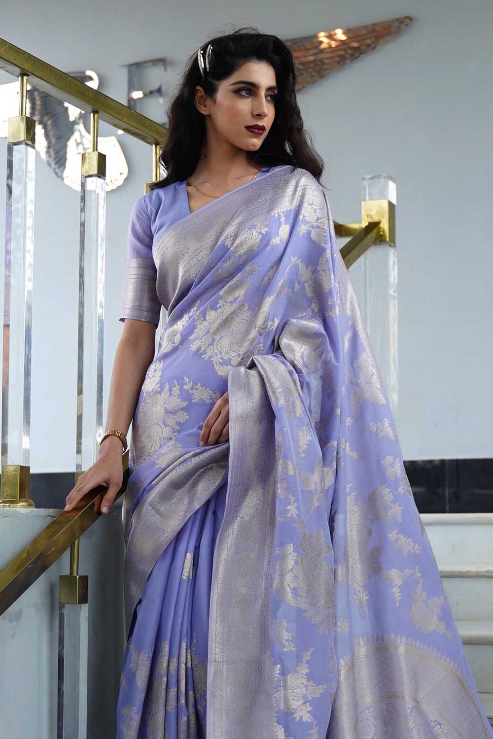 Buy MySilkLove Kimberly Purple Zari Woven Chanderi Banarasi Saree Online