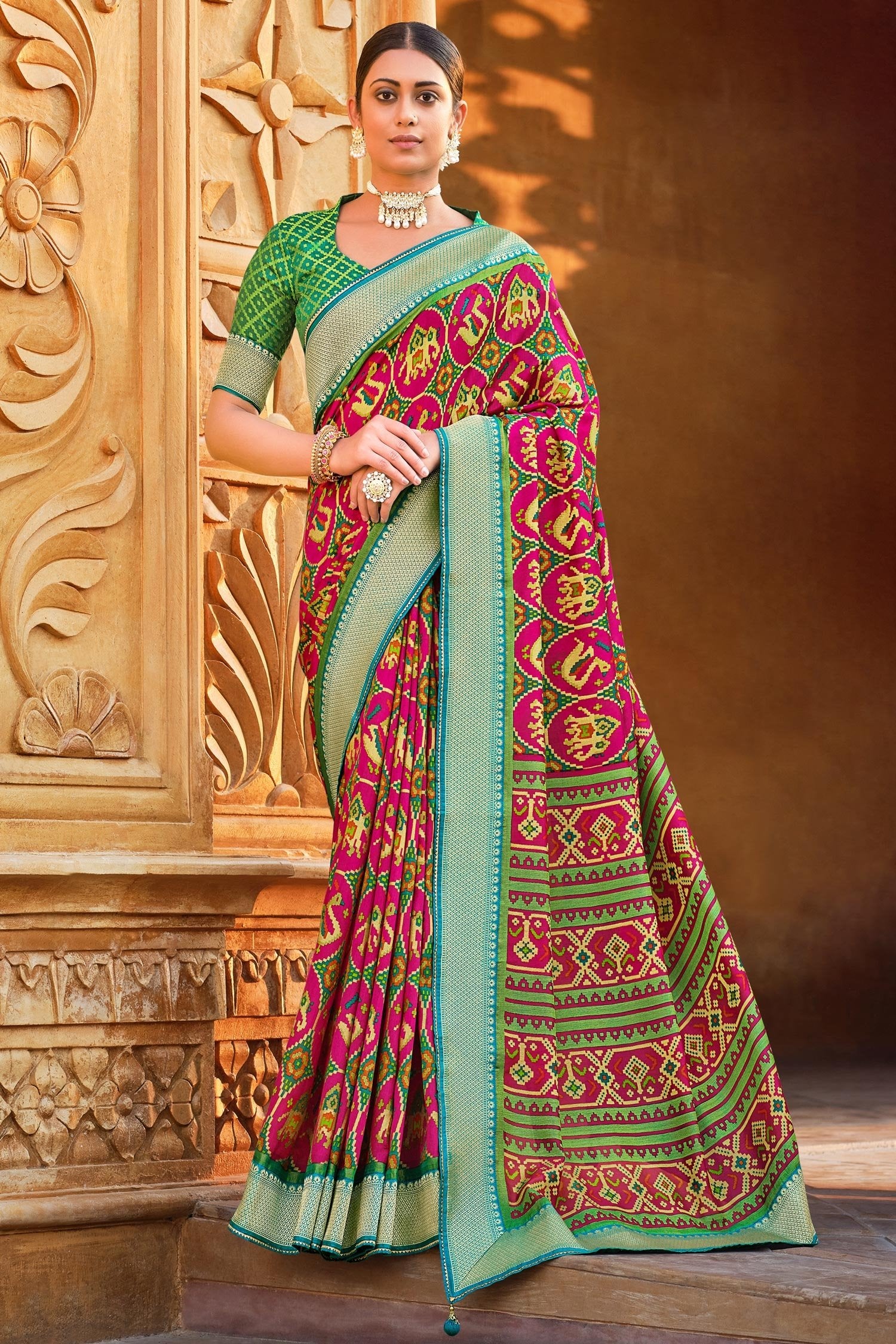 Buy MySilkLove Chestnut Pink Brasso Patola Printed Saree Online