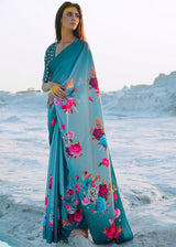 Surfie Grey Print Saga Saree