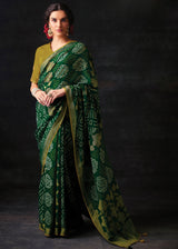 Palm Green Bandhani Print Soft Silk Saree