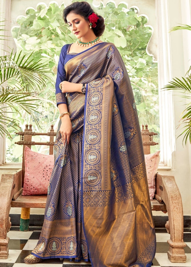 Amethyst Blue Zari Woven Handloom Kanjivaram Silk Saree