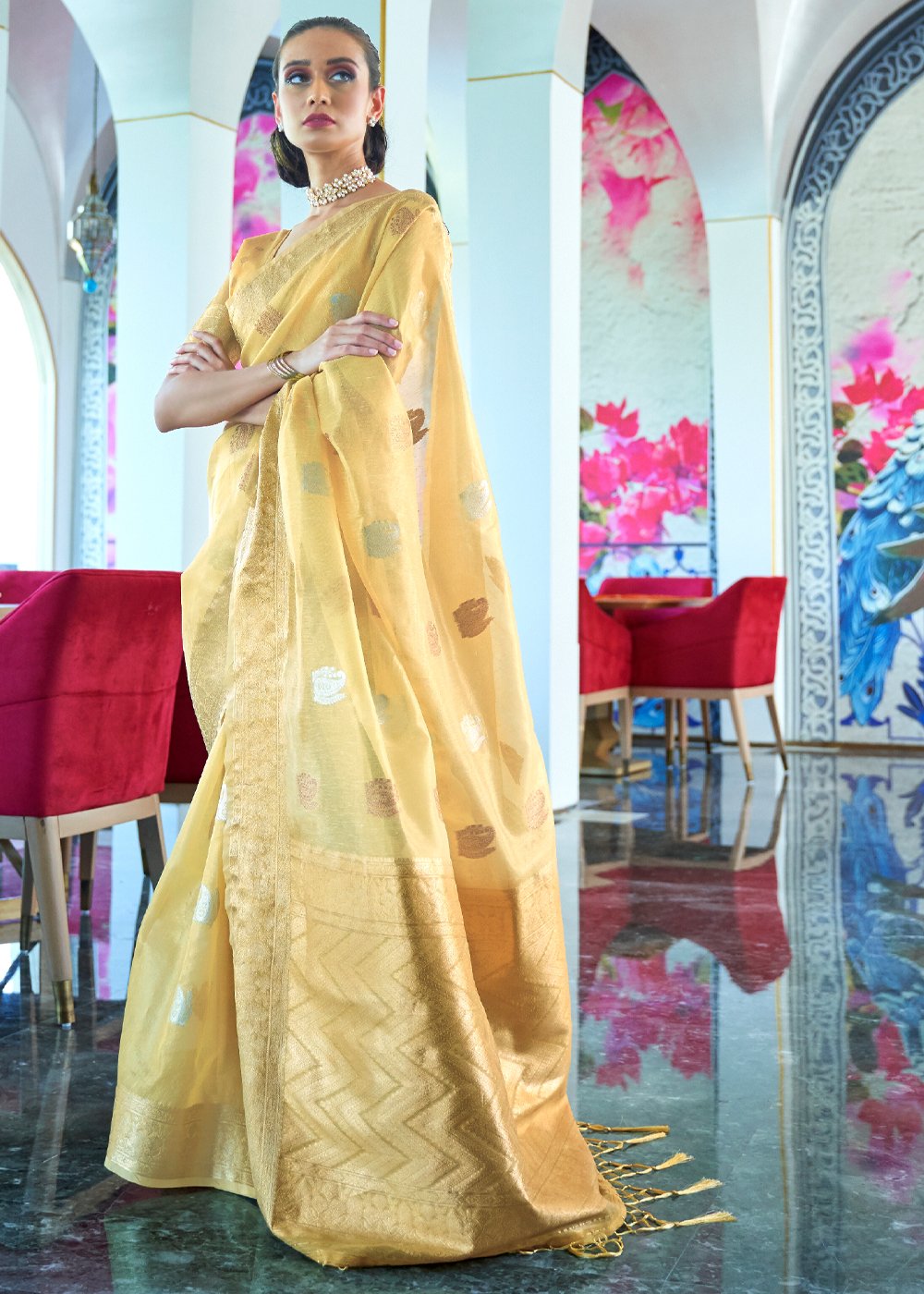 MySilkLove Chenin Yellow Woven Tissue Banarasi Saree