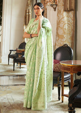 Elegant Swamp Green Woven Chikankari Saree