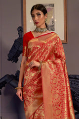 Guardsman Red Woven Kanjivaram Saree