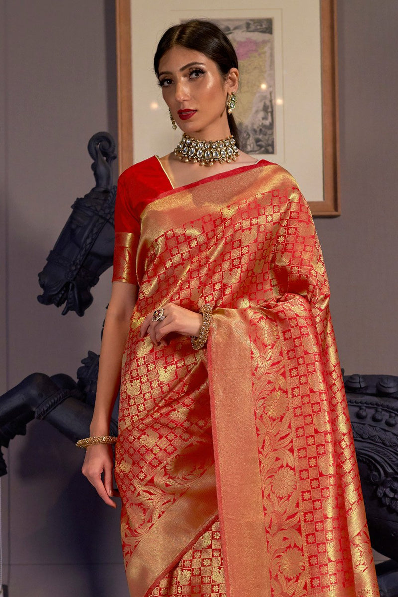 Guardsman Red Woven Kanjivaram Saree