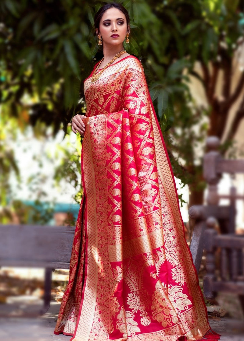 Valencia Pink Handloom Woven Banarasi Silk Saree