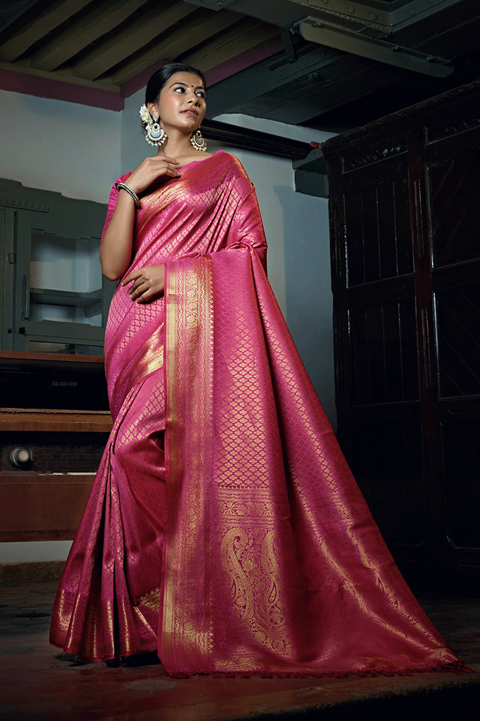 Buy MySilkLove Mystic Pearl Pink Zari Woven Kanjivaram Saree Online